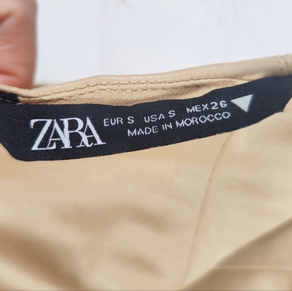 Zara Faux Leather Strapless Bloggers Favorite Back Slit Midi Dress Cream Small - Picture 13 of 16